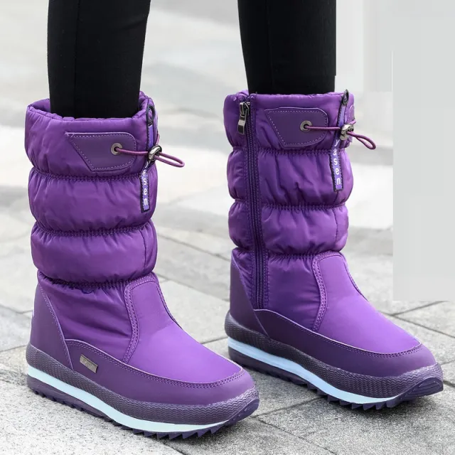 Winter New Plus Velvet Thick Cotton Shoes Thermal Middle Tube Waterproof Non slip Boots Purple - Shop at LoveMi