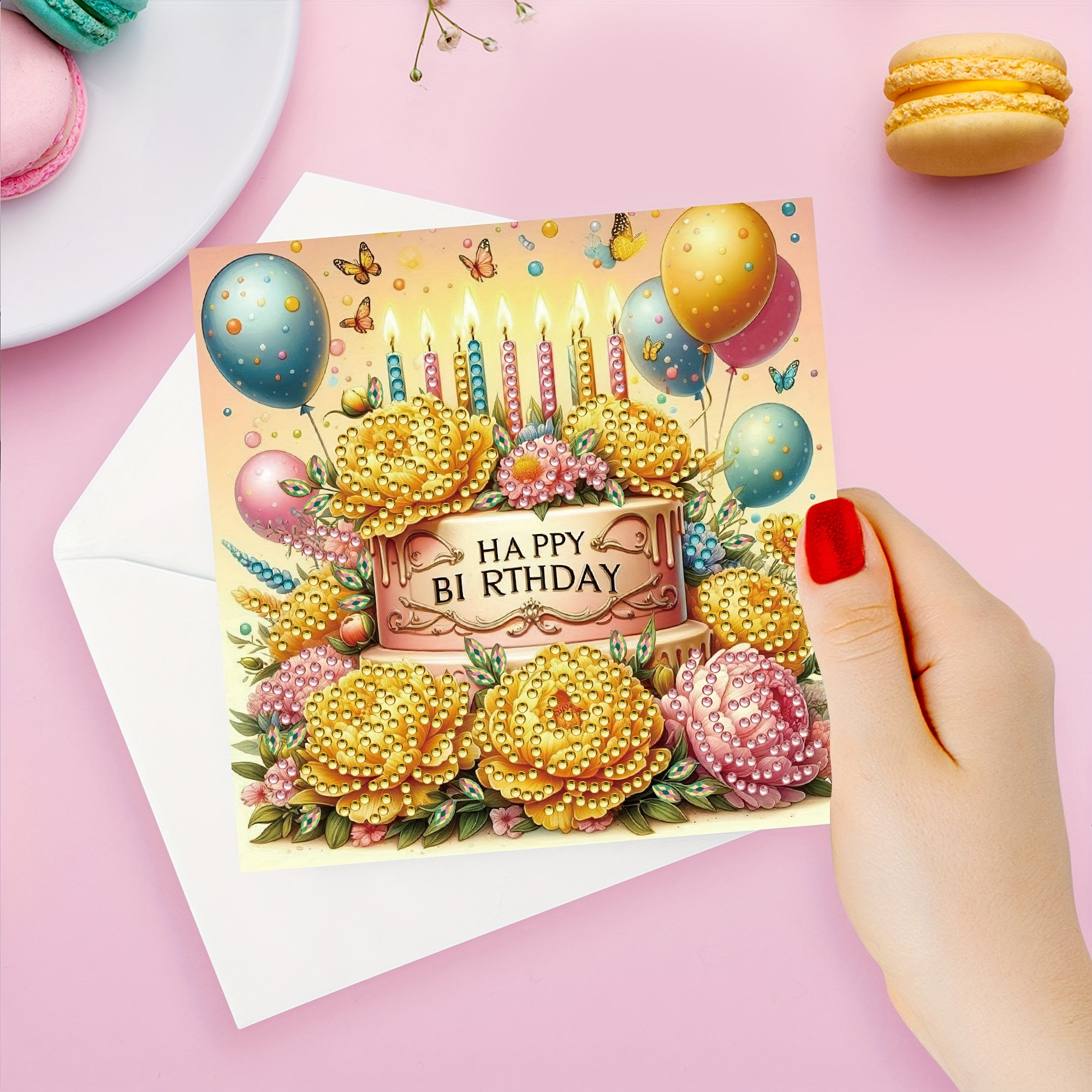 DIY Diamond Painting Kit Birthday Card Kit, Unique Flower Pattern Design, Rhinestone Diamond Painting Art Mosaic Postcards, Holiday Greeting Cards Perfect For Families, Friends, And Lovers, H