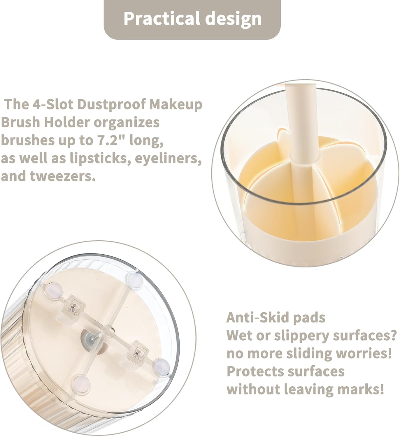 Upgraded Press-Pop Makeup Brush Holder  One-Touch Open Dustproof Organizer With Clear Lid For Vanity Desktop Bathroom 2 Colors