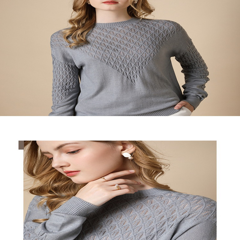 Title 10, Pure Color Hollow Knitted Sweater Women Half Hi...