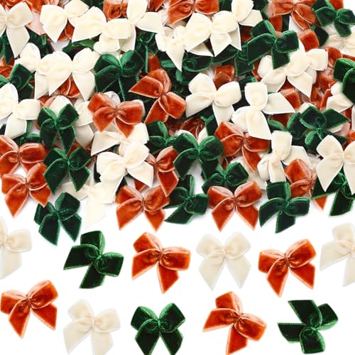 180Pcs Christmas Mini Bows, Velvet Small Bow Xmas Green Beige Khaki Tiny Bows For DIY Crafts Gift Wrapping Hair Accessories Christmas Tree Decorations 2