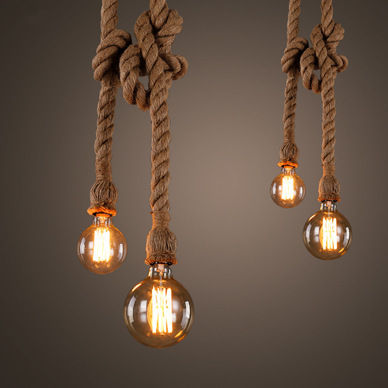 Vintage Industrial Style Hemp Rope Chandelier