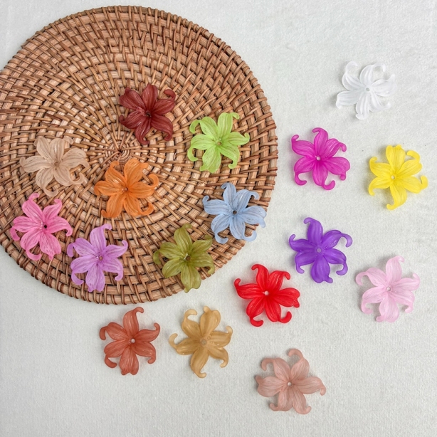 Matte Acrylic Curled Petal Iris Charms, Translucent Frosted Center-Drilled Spacers For DIY Vintage Hair Sticks, Earrings & Pendant Crafts.