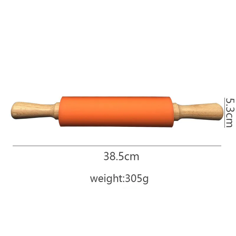 Rolling Pin Silicone Rolling Wooden Handle Noodle Stick Movable Roller Flour Stick - Orange