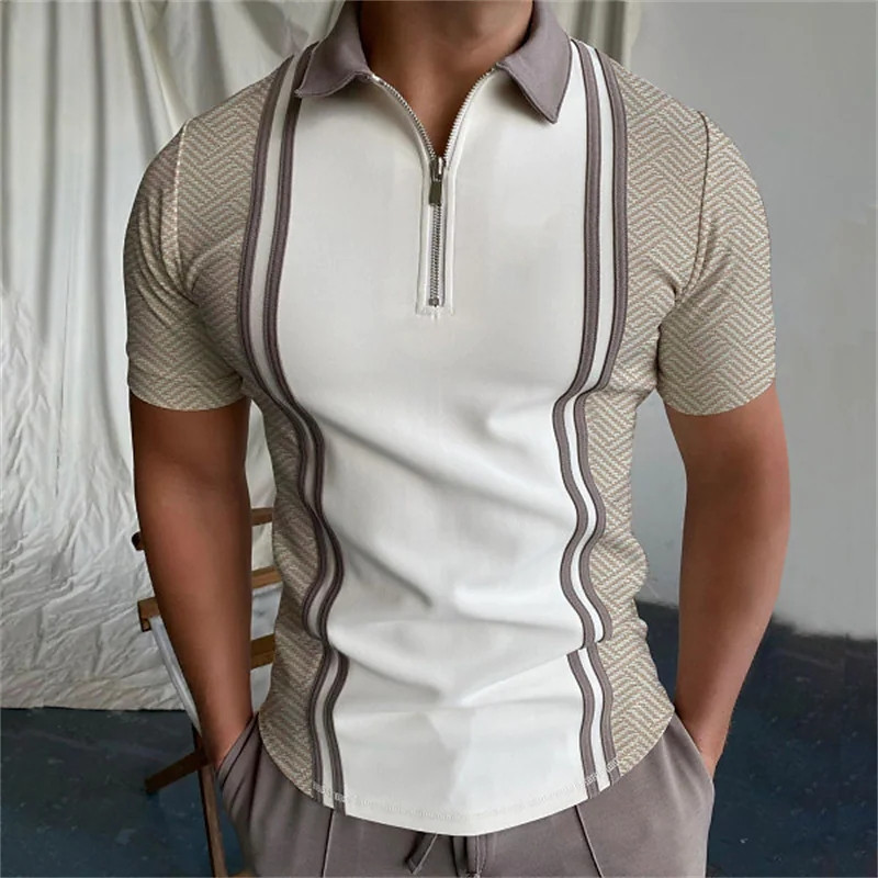 Title 5, Mens Short Sleeved Zipper Polyester Shirt — Br...