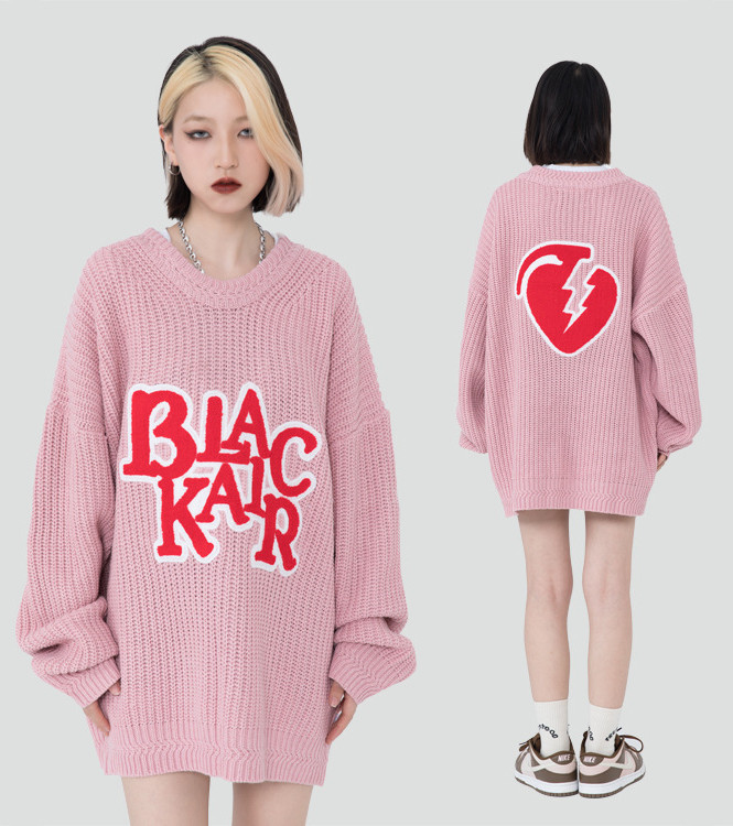 Retro Street Loose Heart Stroke Knit Sweater