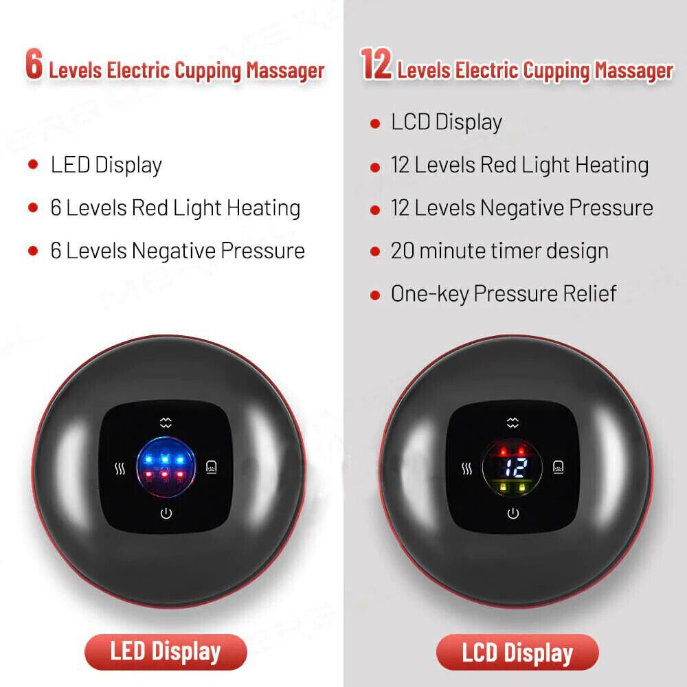 Black Electric Cupping Therapy Smart Scraping Massager Red Light Heating Body Slimming