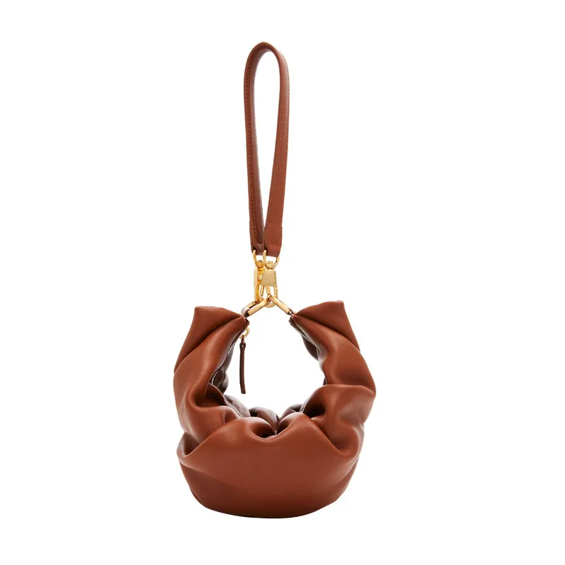 Dumpling Buns Niche Design Folds Underarms One-shoulder Horns - Brown