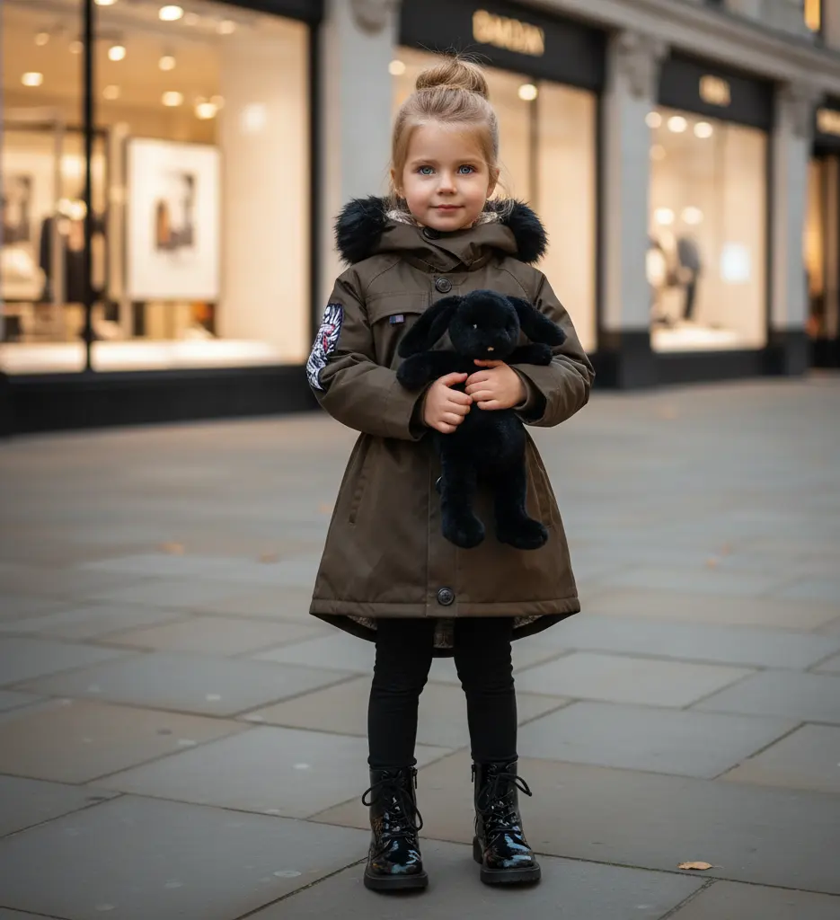 Girls Fur Hooded Padded Parka Coat Warm