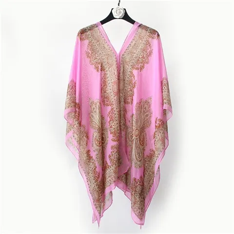 Fashionable Women's Multifunctional Printed Chiffon Shawl - Pink