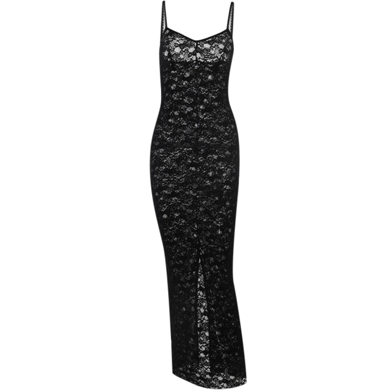 Suspended Lace Patchwork Perspective Dress For Women Black - Shop at LoveMi