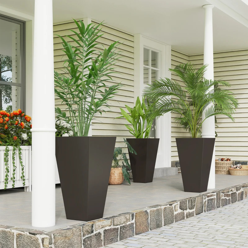 28ft Tall Plastic Planters, Set Of 3, Flower Pot, Anti-crack, Fade-resistant, Square Shape With A Matte Surface