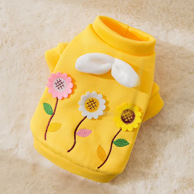 Three dimensional Flower Sweater Small Pet Clothing Yellow - Shop at LoveMi
