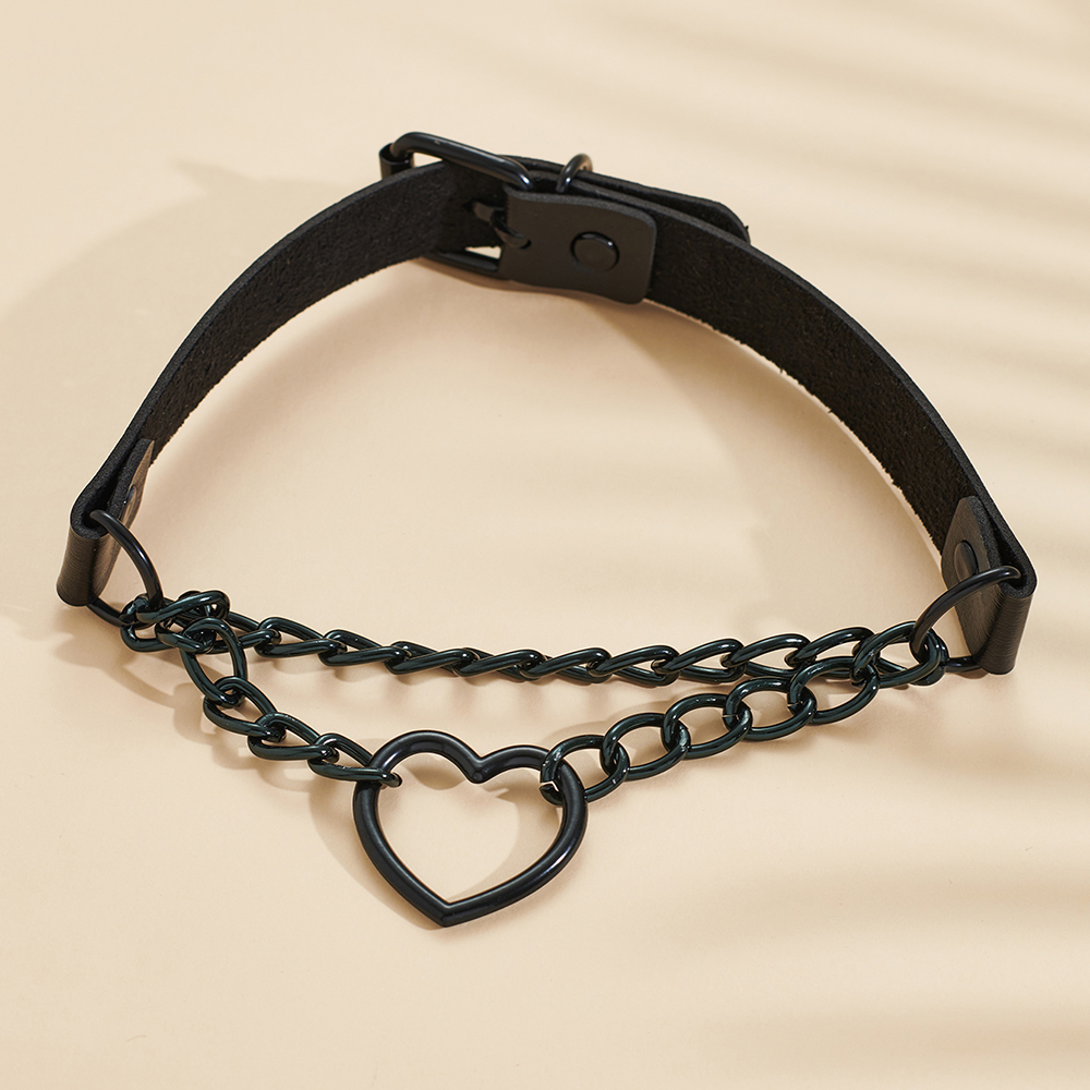 Gothic Heart PU Leather Chocker Pendant Necklace Buckle Jewelry