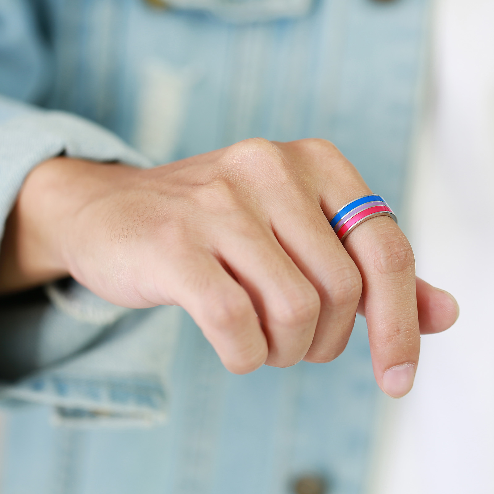 Bisexual Rainbow Flag Titanium Steel Pride Couple Ring