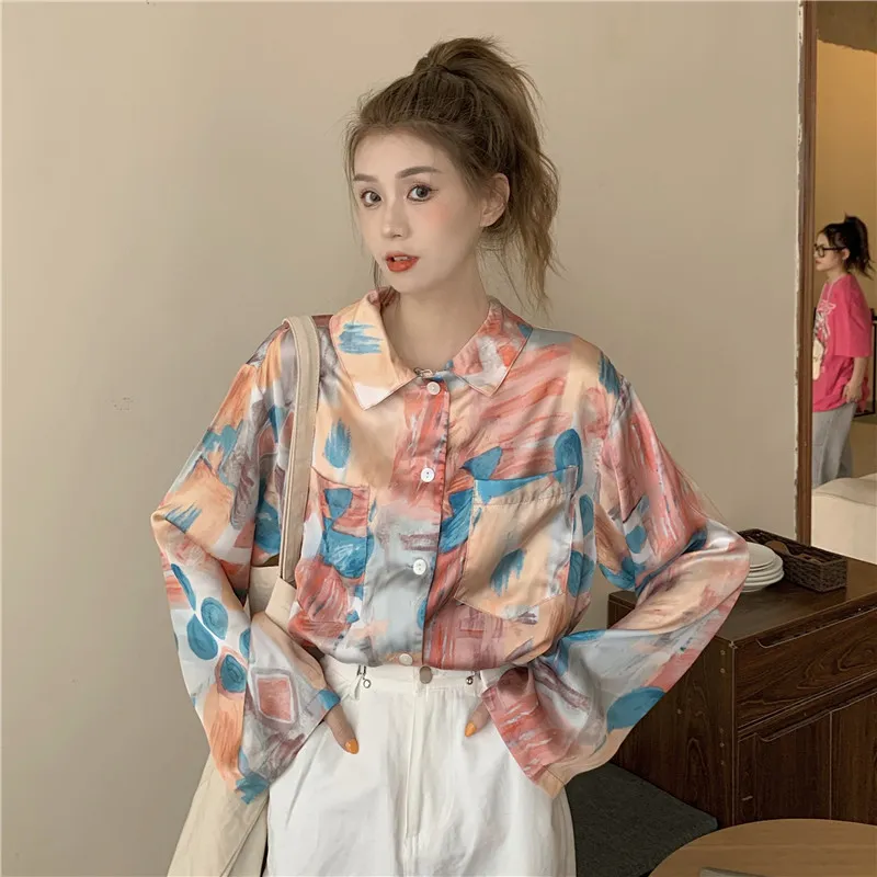 Women's Loose Retro Long Sleeve Shirt - Color