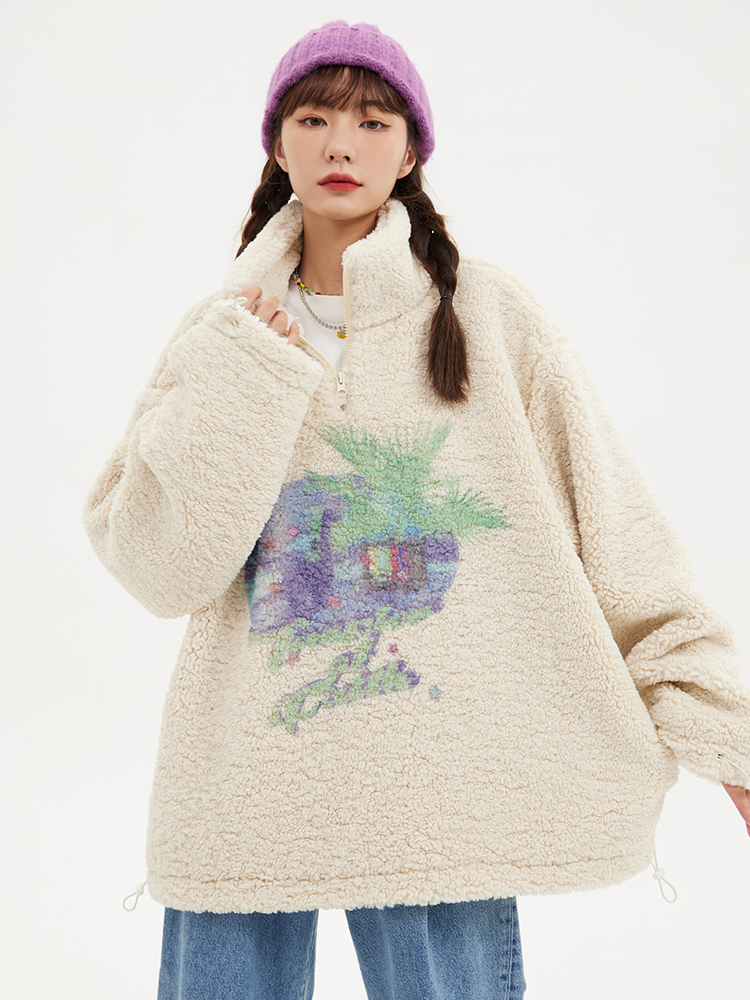 Dinosaur TV Sherpa Loose Zip Jacket