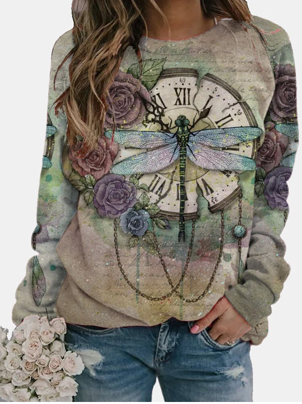 Title 3, Dandelion Print Long Sleeve O-Neck Ladies T-shirt