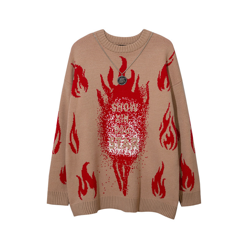 Hip Hop Street Flame Jacquard Loose Sweater