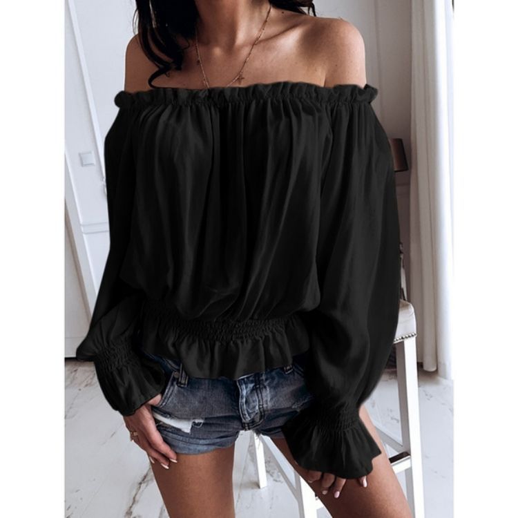 Title 6, Slim Casual One-line Collar Off-shoulder Solid ...