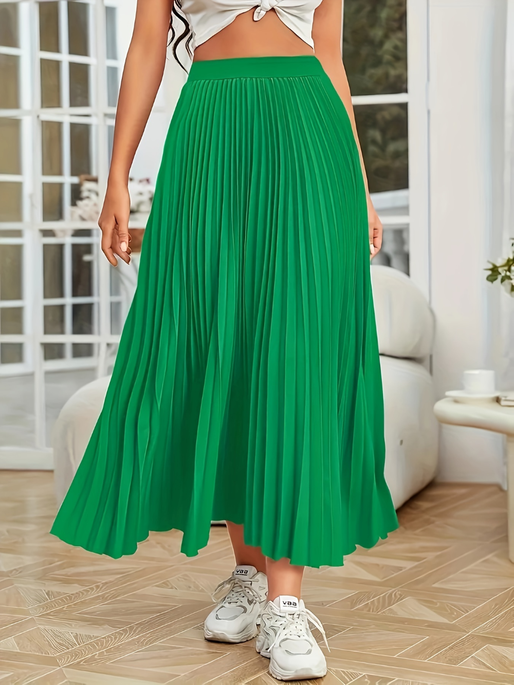 Remnant Women's High-Waist A-Line Dress — Green