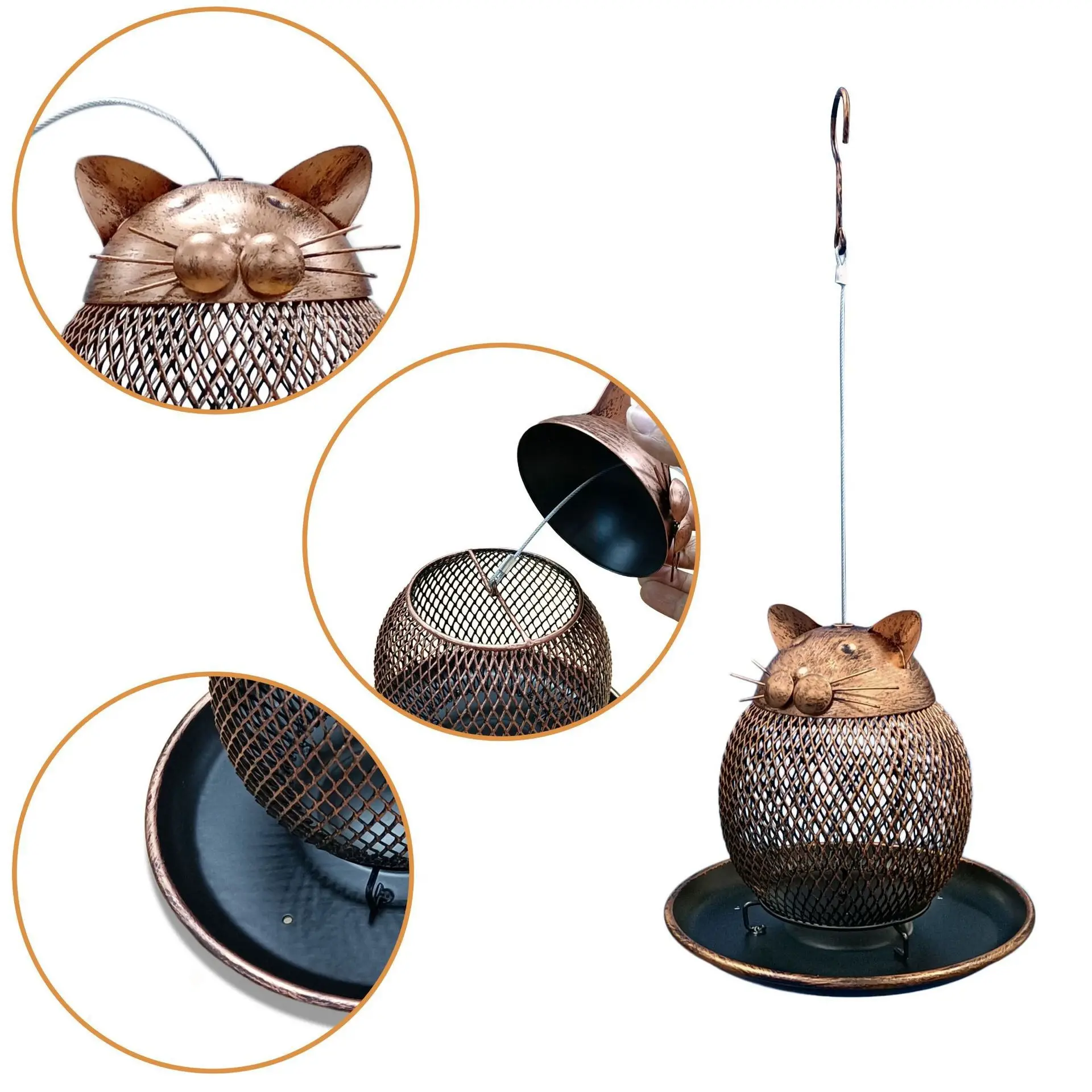 Cat Shaped Bird Feeder Vintage Handmade Outdoor