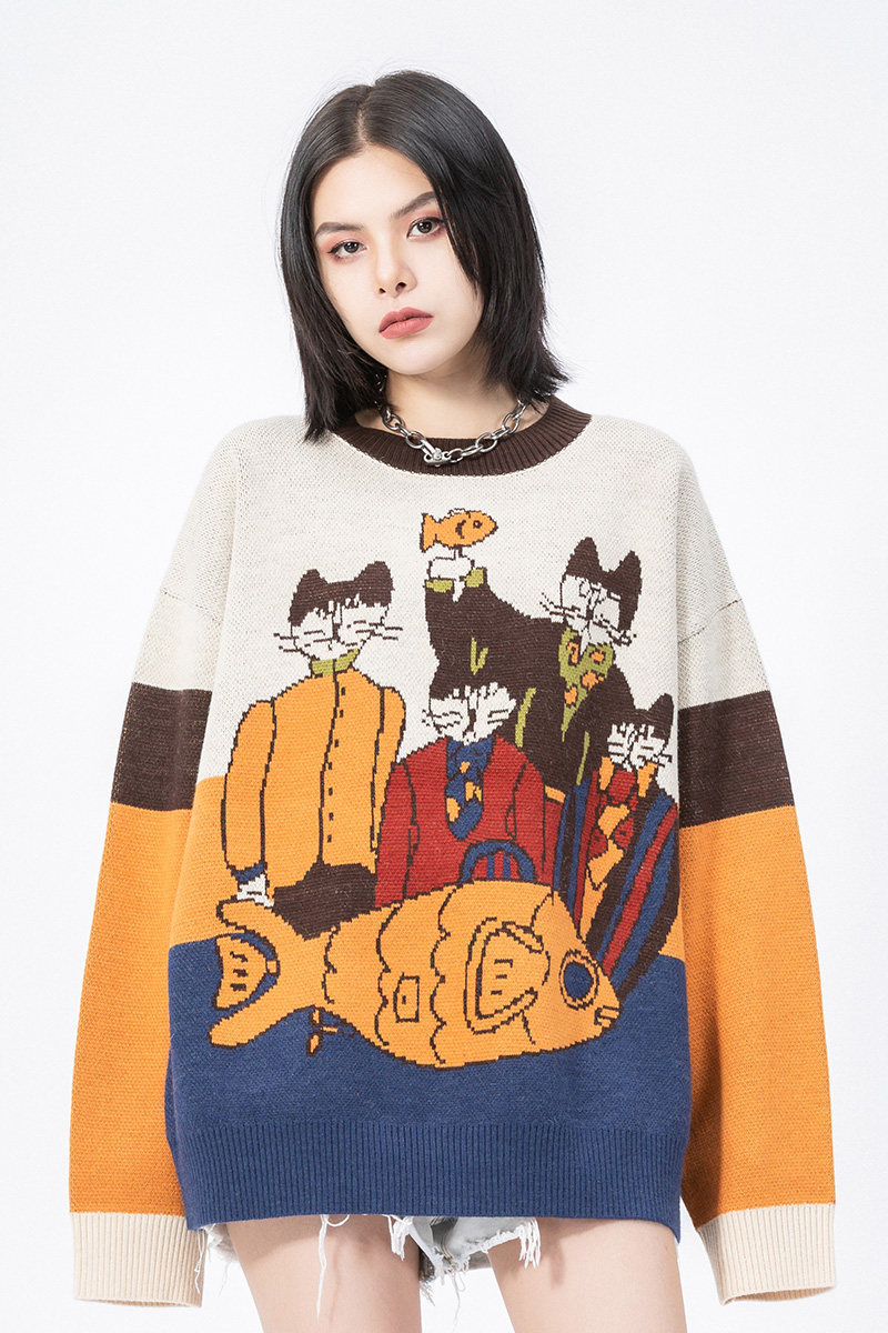 Title 5, Lovers Loose Round Neck Sweater Camisa de manga...