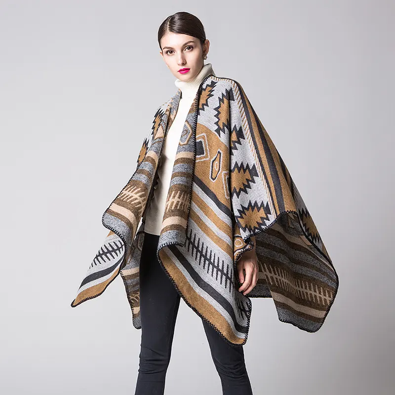 Women's Geometric Puzzle Minimalist Fashion Thick Extended Warm Poncho
