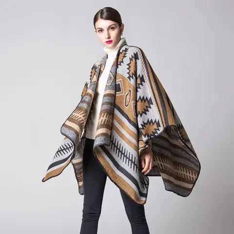 Women's Geometric Puzzle Minimalist Fashion Thick Extended Warm Poncho