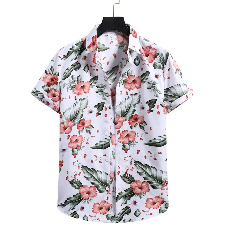 Men's Flower Fashion Trend Hawaiian Print Short Sleeve Shirt