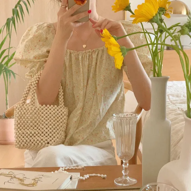 Sweet Girl Elegant Temperament Floral Puff Sleeve Doll Shirt Women Yellow - Shop at LoveMi