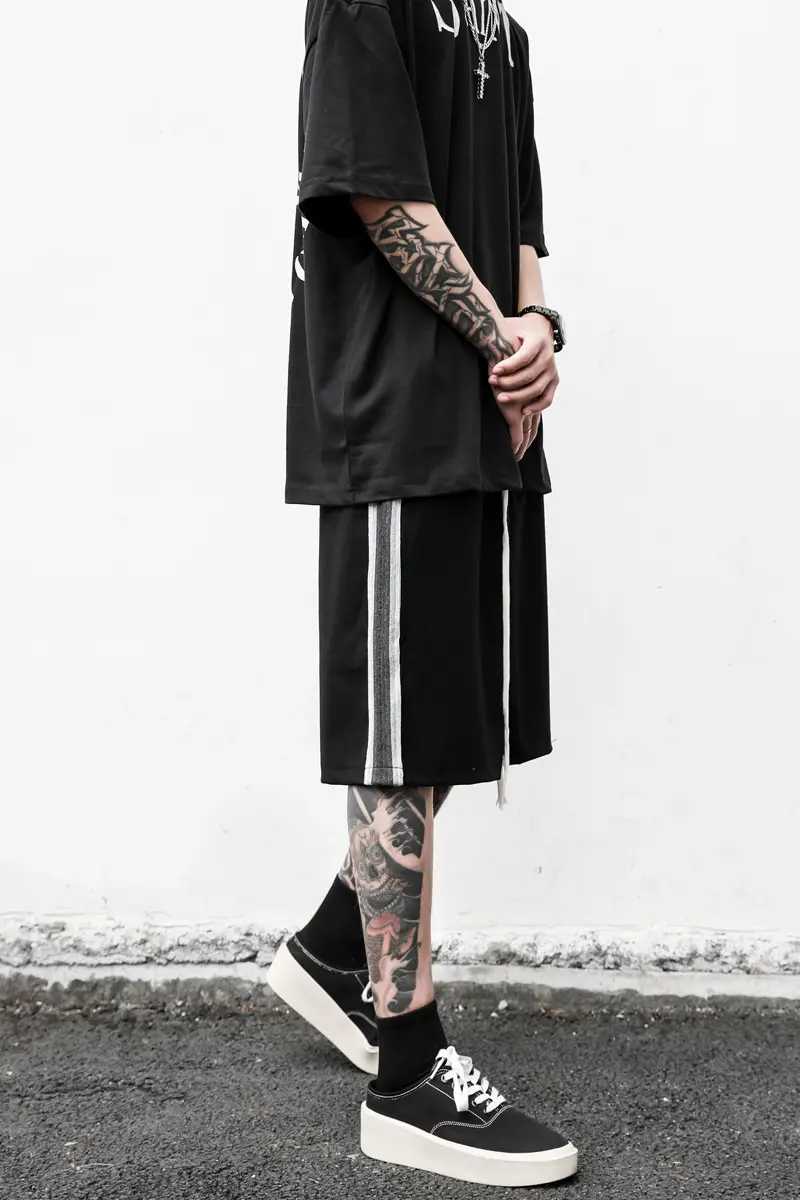 High Street Hip-hop Loose Five-point  Men's Tide Brand Black And White Shorts