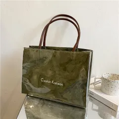 Kraft Paper Transparent Handbag Retro - Green - View 1