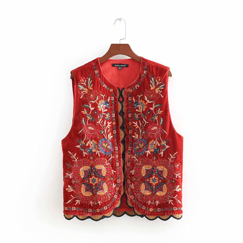 European And American Autumn And Winter Ethnic Embroidery Vest Red - Shop at LoveMi