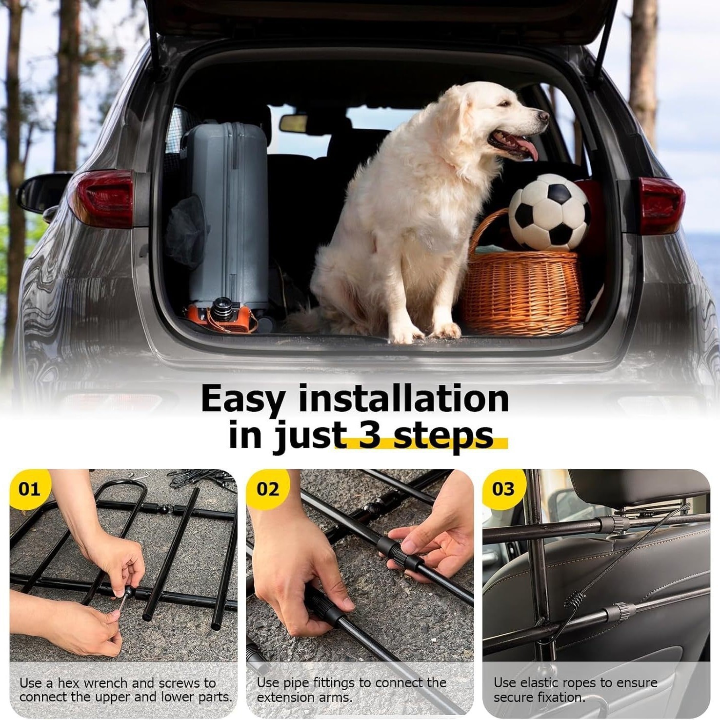 Barrière de voiture pour chien, facile à assembler et à installer – Image 2