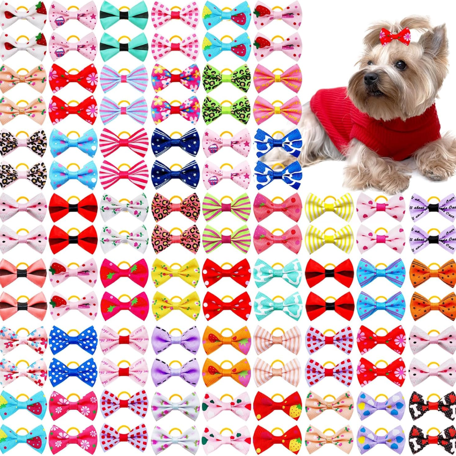 Handmade 101 PCS Bulk Dog Bows Light  Secure  Comfortable Perfect For Top 3