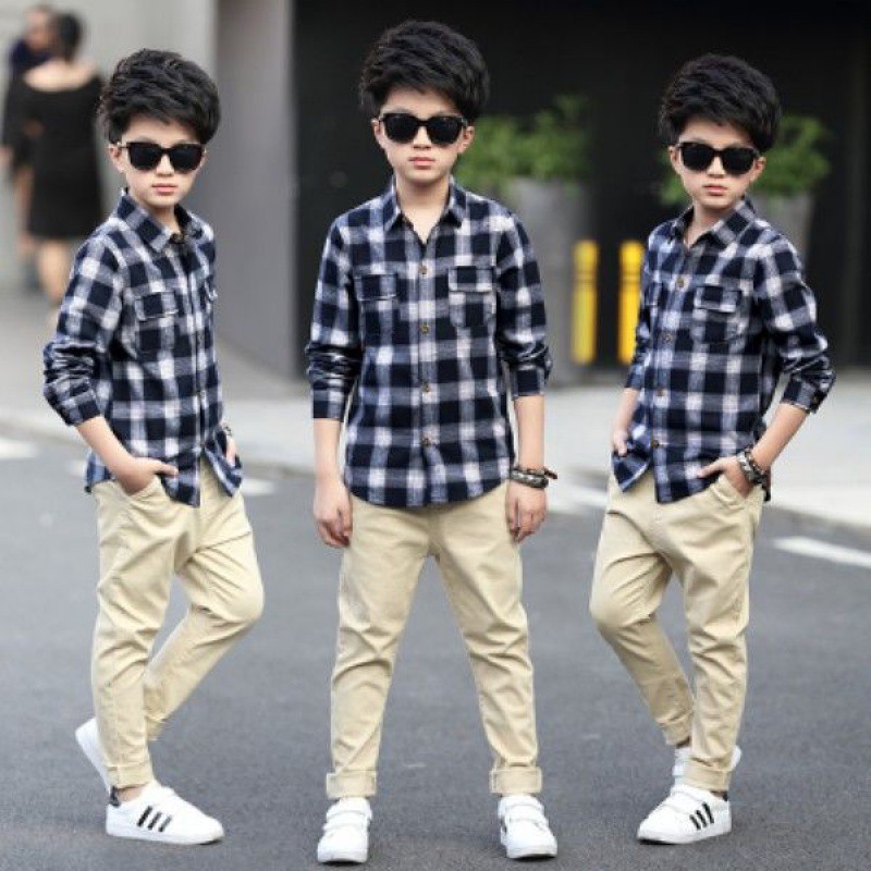 قميص أطفال بأكمام طويلة بنقشة خطوط لخريف كاجوال