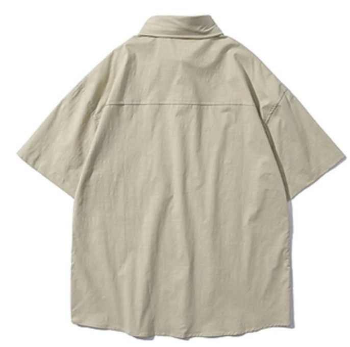 Japanese Retro Ami Khaki Short-sleeved Tooling Shirt