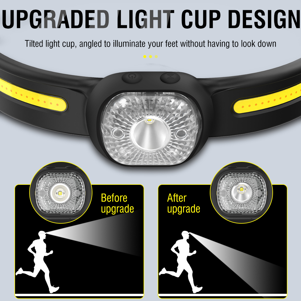 BROUIT COB LED Headlamp Sensor Head Light Rechargeable Flashlight For Emergency — image 8