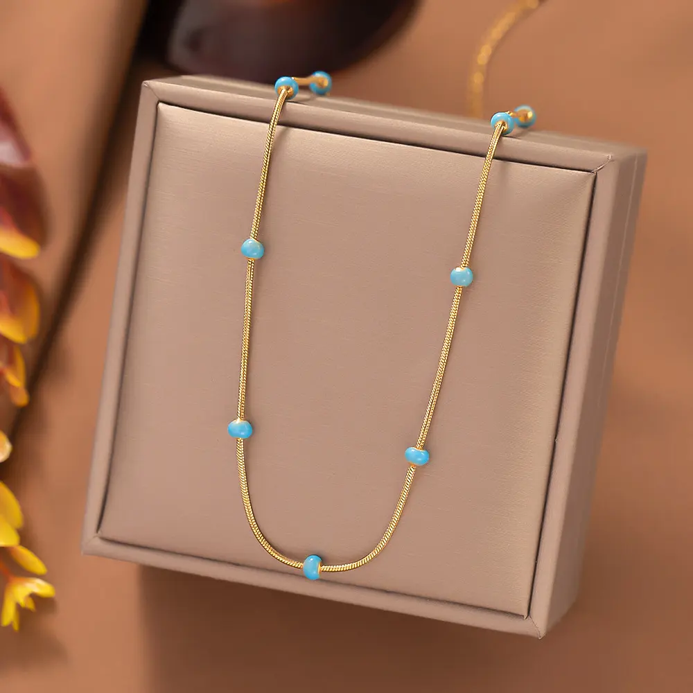 Titanium Steel Ball Drop Glaze Necklace for Women
