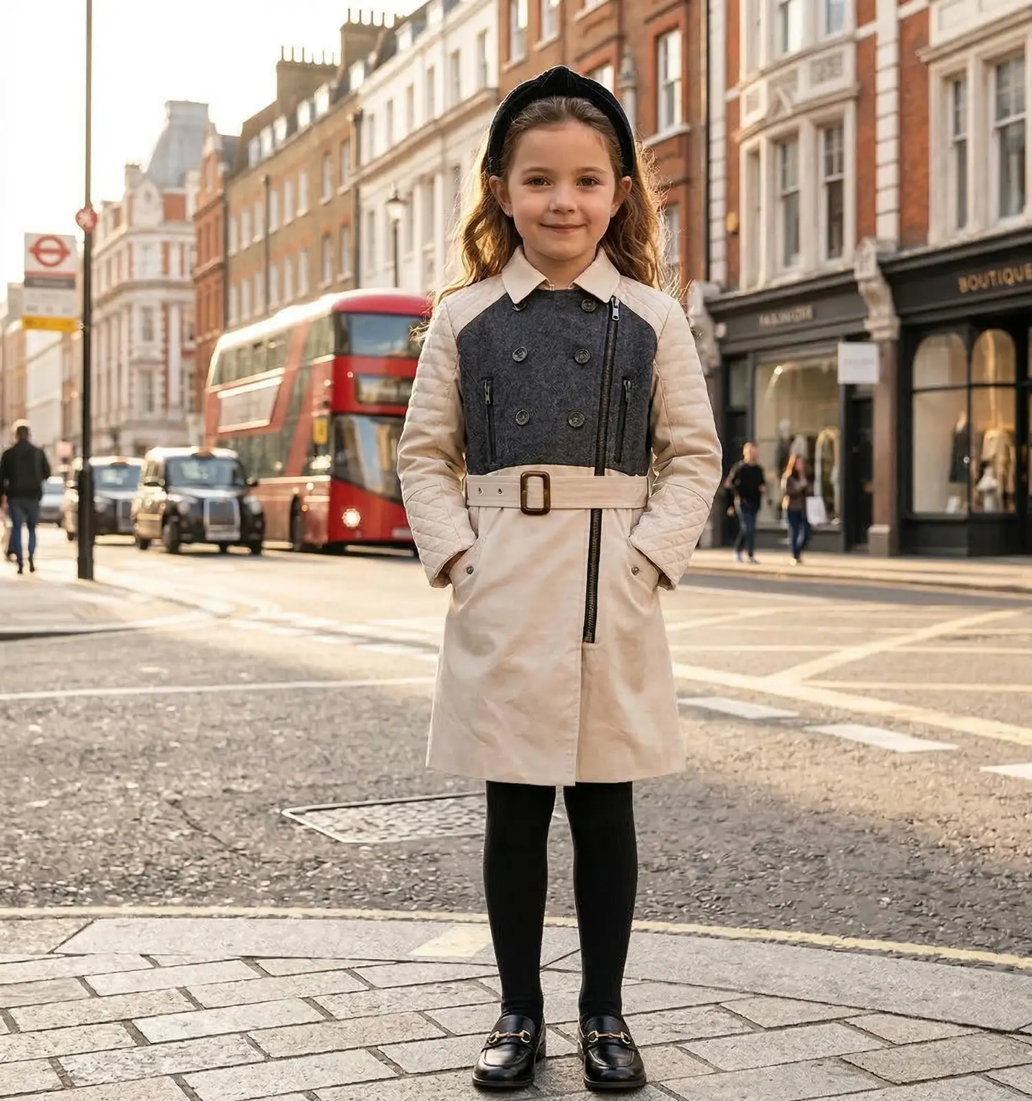 Girls Beige Trench Coat Spring Lightweight Windproof