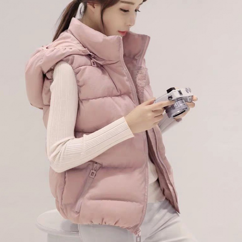 Short Student Hooded To Keep Warm Korean Version Of Thin Waistcoat Pink - Shop at LoveMi