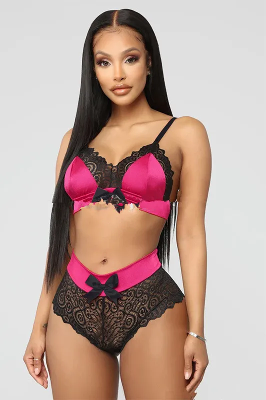 New Style Sexy Lingerie Sexy Sling Lace Bra Two piece Rose Red - Shop at LoveMi