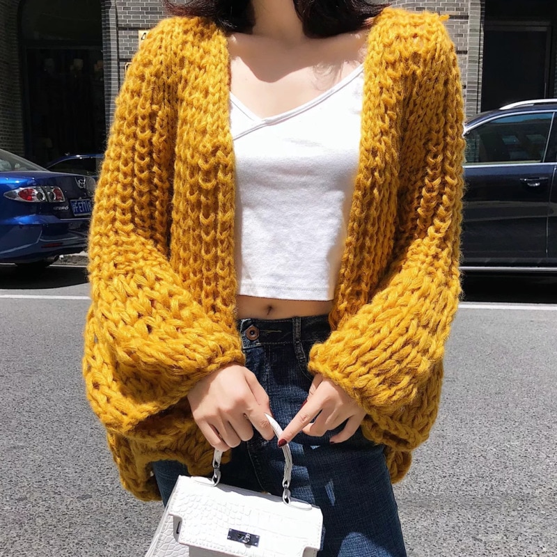 Title 6, Handmade Knitting Pure Color Simple Sweater Car...