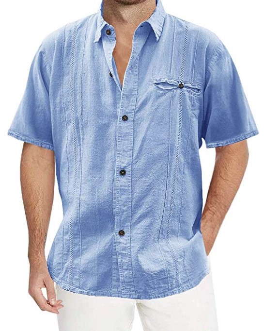 Men's Solid Color Short-sleeved Linen Cardigan