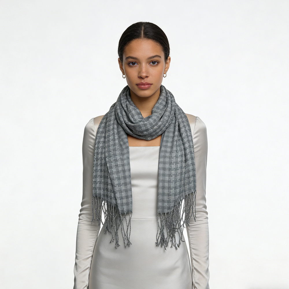 2pcs Deep Fringe Adds Movement Grey Acrylic Scarf With Fringe ,Luxe Look For Evening Wear,Scarf,vacation,daily Life,evening Party,Office Appropriate Subtlety For Women Men - Jewelry & Watches