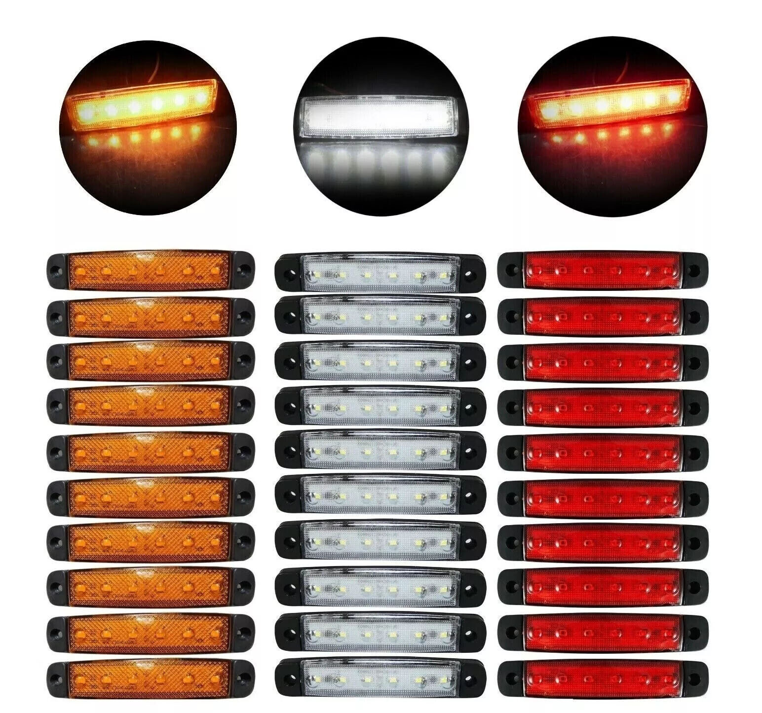 30 Pcs 12v 6 Led White Yellow Red Side Marker Light Position Truck Trailer