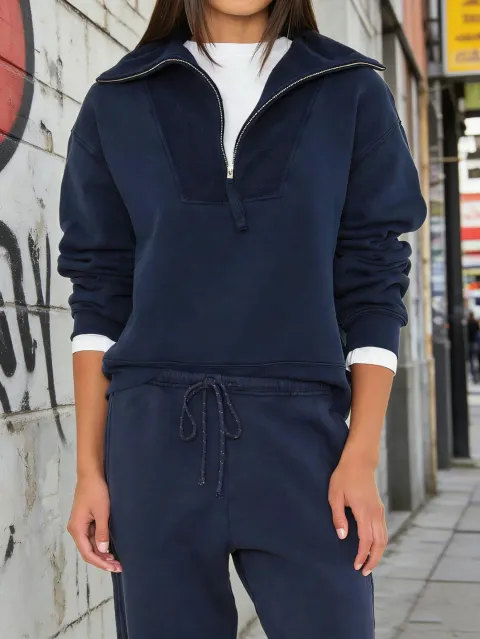 Women Woven Half Zip Sweatshirt and Drawstring Jogger Pants