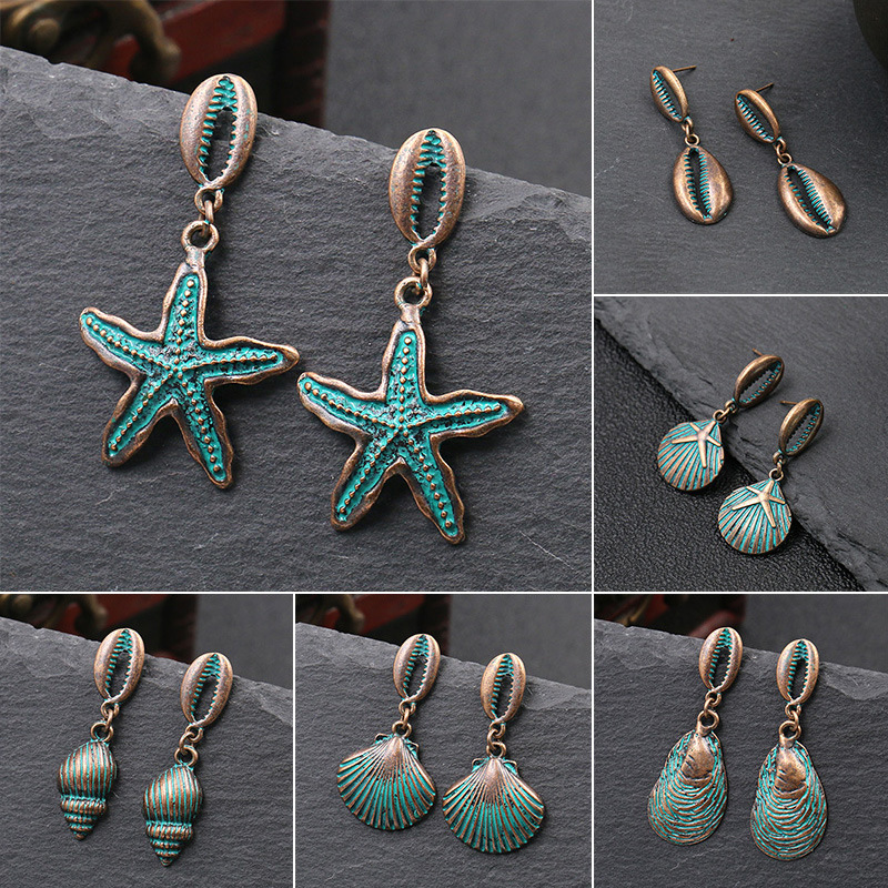 Women's Starfish Shell Shape Electroplated Alloy Earrings