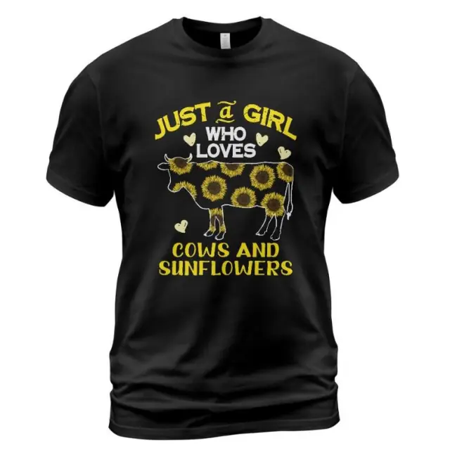 Europe And America Is Just A Girl Who Likes Cows And Sunflowers Round Neck Short Sleeve Black - Shop at LoveMi